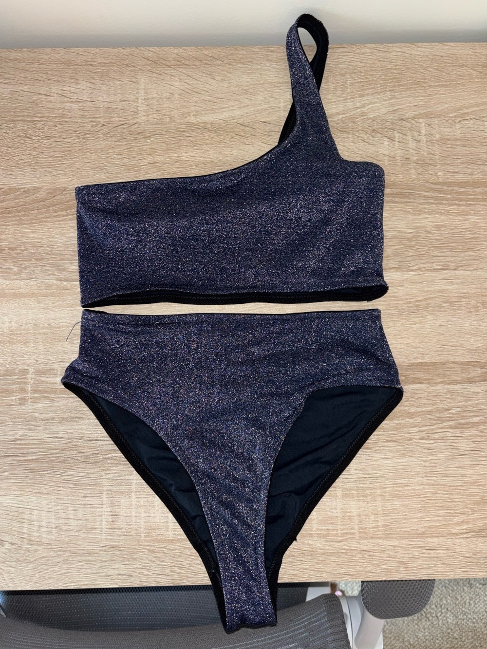 triangl swimwear One-Shoulder Sparkle Bikini Set in Shimmering Navy